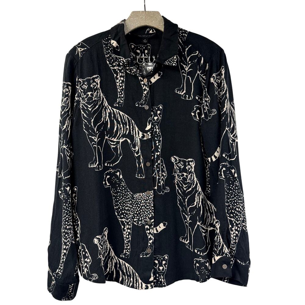 Jane + Delancey Wild Cats Black Button Front Collared Medium